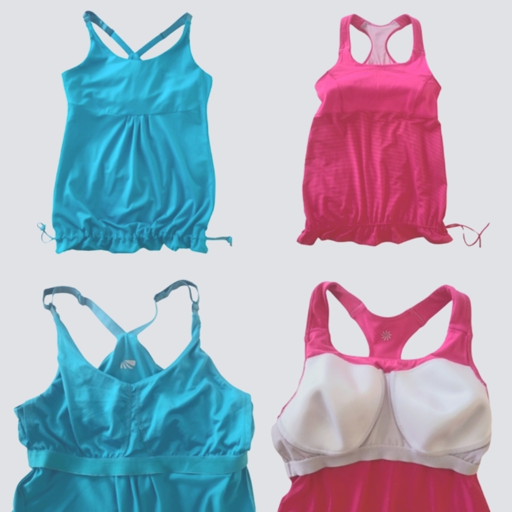 ATHLETA & MARIKA 2 Tops Pink/Turquoise Workout Training Running Self Bra L/M
